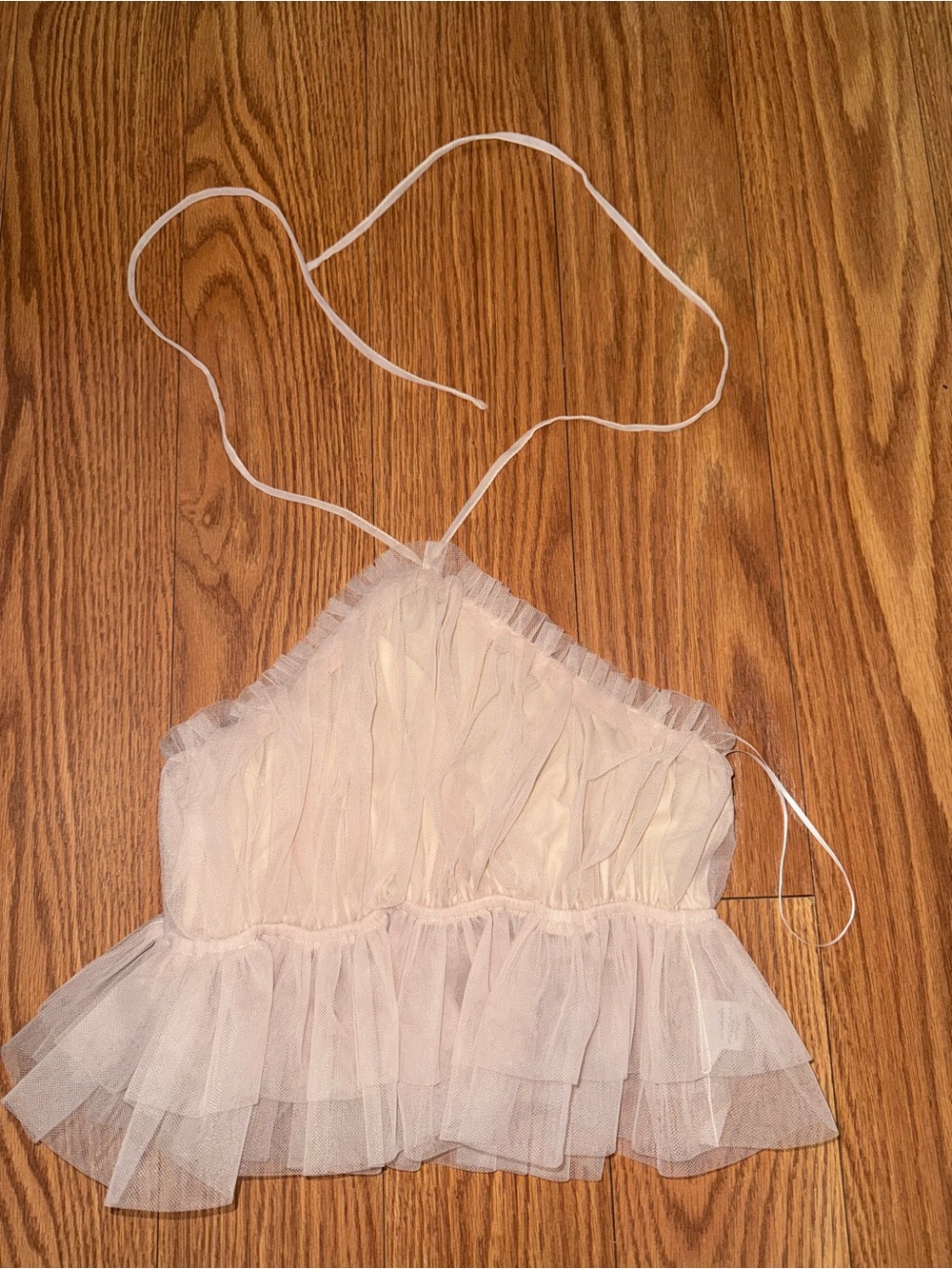American Threads Sheer Ivory Ruffle Halter Top